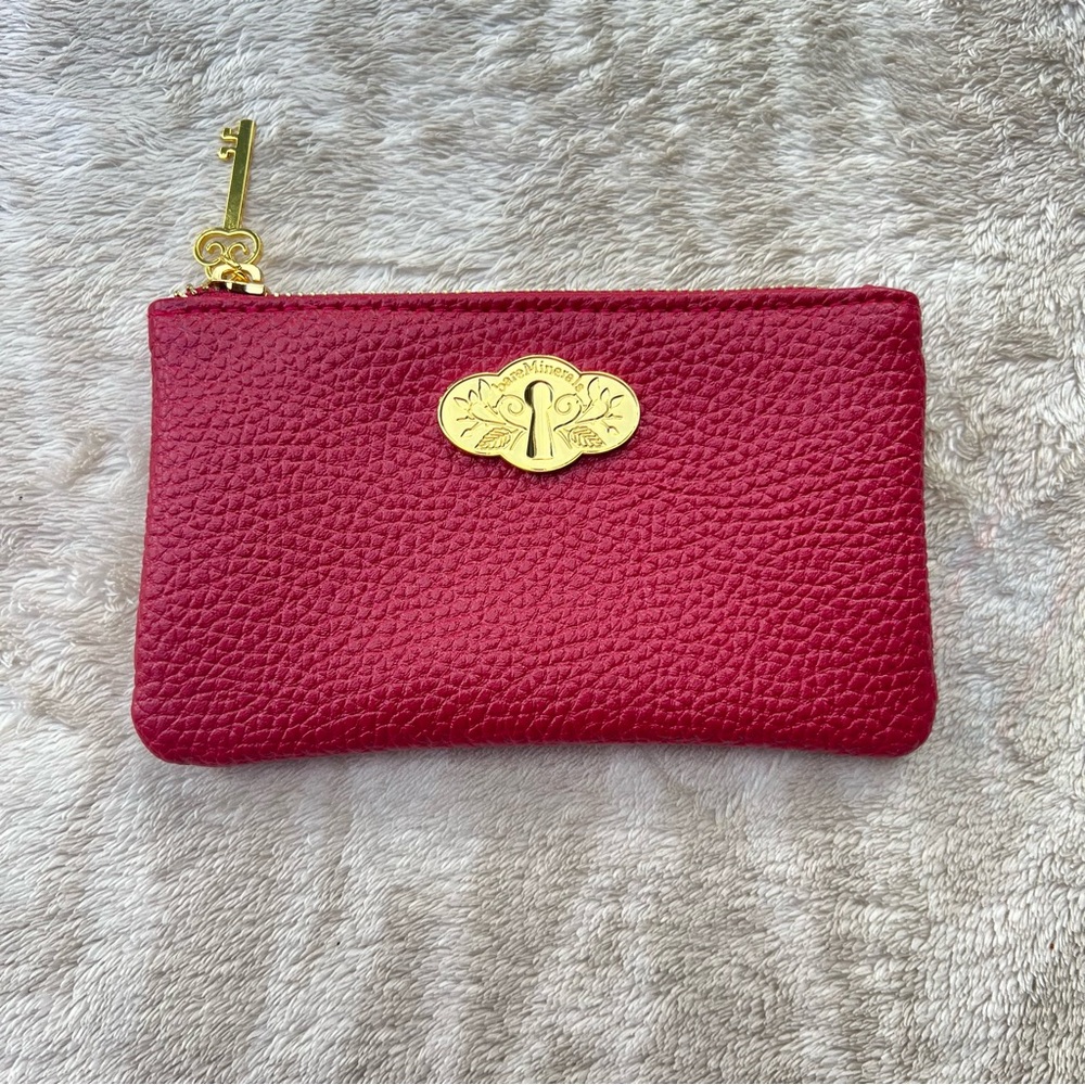 bareMinerals Red Pebbled Leather Zip Wristlet with Gold Key Charm